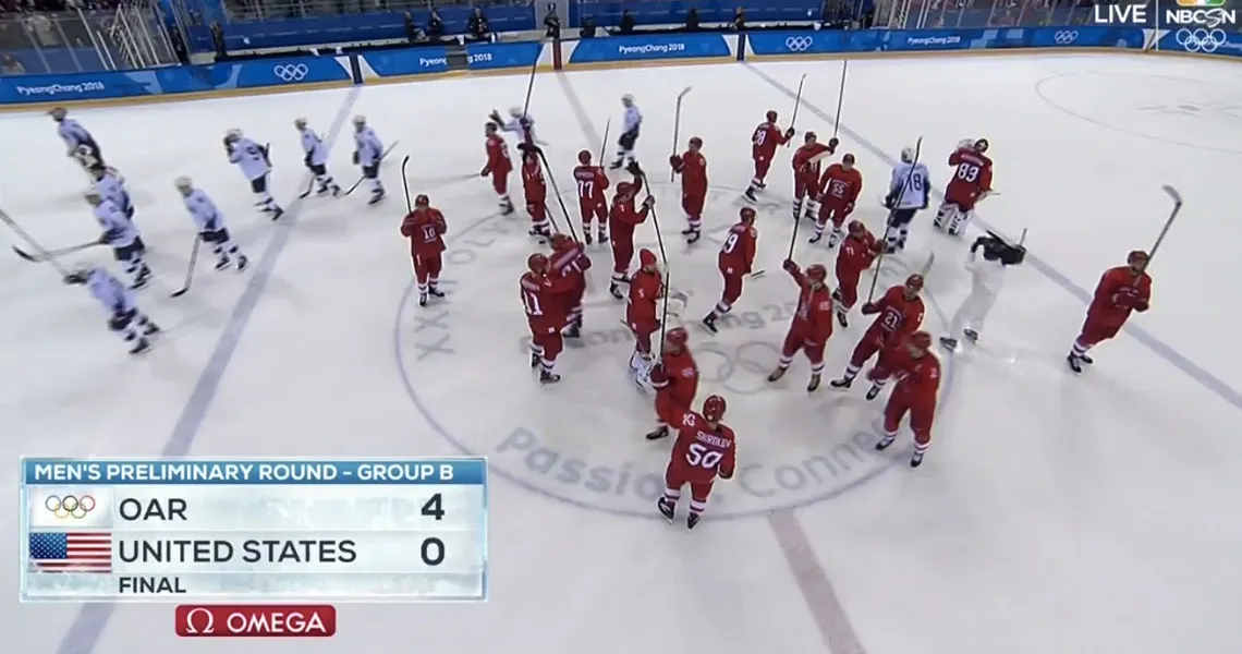 فريق الهوكي الأمريكي يخسر أمام روسيا. إلقاء اللوم على NHL لهذه القائمة.